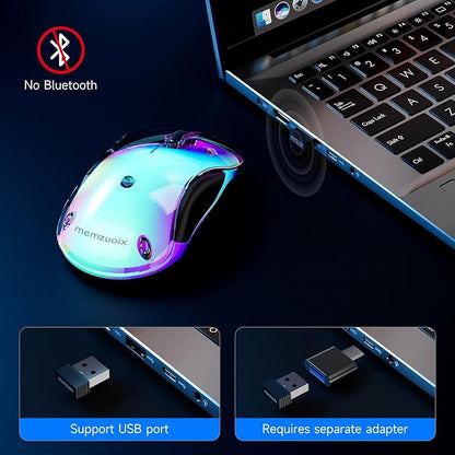 memzuoix 2.4G Aesthetic Wireless Mouse - Customizable Covers & LED Mood Lighting - Rechargeable Ergonomic Design, 5 Buttons, 1200 DPI for Office, Laptop, Mac - White