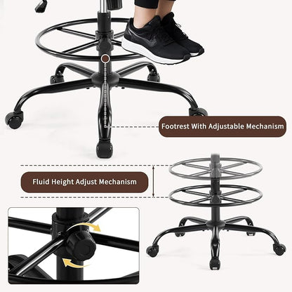 Karl home Tall Drafting Chair, Faux Leather Black | 330Lbs Capacity, Tall Office Chair for Standing Desk, Adjustable Height with Foot Ring, Flip-Up Armrests, PU Executive Chair