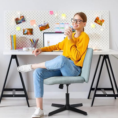 LEMBERI Fabric Padded Desk Chair No Wheels, Armless Wide Swivel Home Office Desk Chair,120°Rocking Mid Back Ergonomic Computer Task Vanity Chair for Office, Home, Make Up,Small Space, Bed Room
