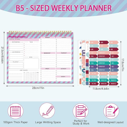 Thboxes Weekly To Do List Notepad, 8.5''x11'' Weekly Desk Planners with 52 Tear Off Sheets Undated Planner Habit Tracker & Productivity Organizer for Home and Work, Plaid Style