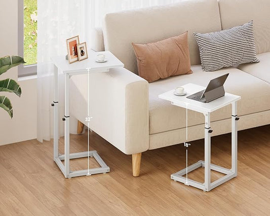 Vagusicc C Shaped End Table, 33"C Table End Table Adjustable Height, Small Side Table for Couch, Tv Tray Table for Small Spaces, Couch Table That Slide Under, Sofa Table for Living Room,Bedroom, White