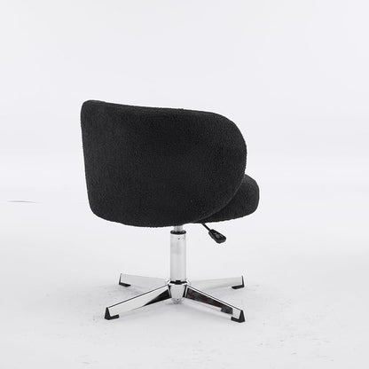 VINGLI Cute Small Swivel Desk Chair Comfy no Wheels,Ergonomic Low-Back Lumbar Support Vanity Nail Tech Computer Task Stool Chair for Home Office,Height Adjustable,Teddy Fleece,Black