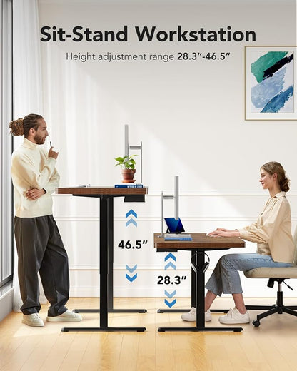 HUANUO 71 x 30 inch Electric Standing Desk, Powerful Brushless Motor Large Height Adjustable Table, 4 Memory Preset Sit Stand Up Desk, Home Office Computer Table with Thick T-Shaped Frame, Vintage