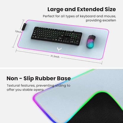 BladeHawks Extra Large RGB Gaming Mouse Pad-14 Light Modes, Extended Soft LED Mouse Pad, Anti-Slip Rubber Base, Computer Keyboard Mousepad Mat (31.5 x 12 Inch)