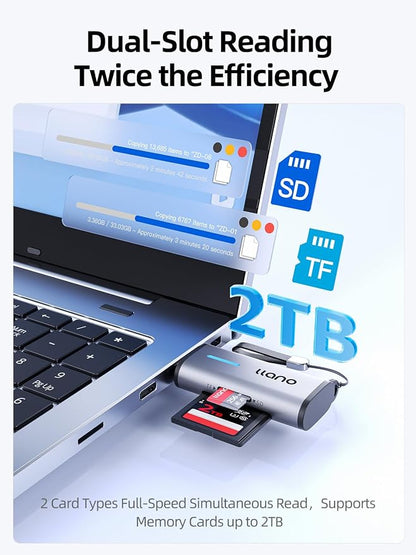 llano Micro SD Card Reader 3.0, 5Gbps 2-in-1 USB A Memory Card Reader Dual Slots for SDXC, SDHC, SD, MicroSD, UHS-I Cards, Compatible with MacBook, iPad, Computer