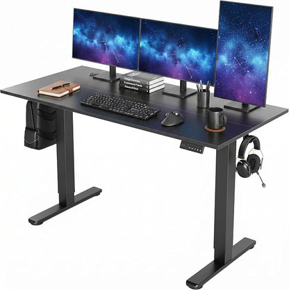 Claiks Electric Standing Desk 55 x 24 Inches, Motorized Sit Stand Desk with 3 Memory Presets & Cable Management, Spacious Ergonomic Computer Workstation for Dual Monitors & Gaming Setup, Black