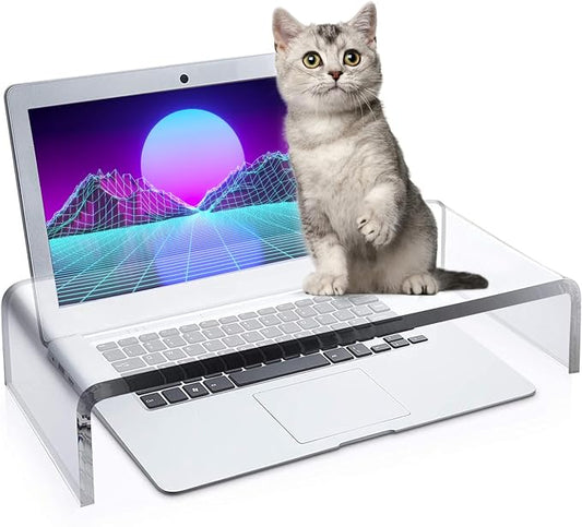 Acrylic Monitor Stand Riser Anti-Cat Laptop Cover Protector, Crystal Clear Laptop Stand, 16 inch Computer Monitor Riser for Home Office