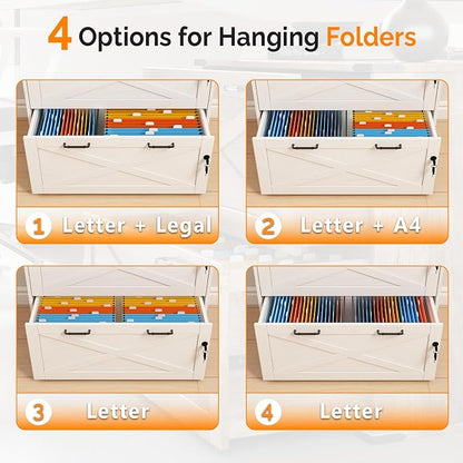 VINGLI 2 Drawer File Cabinet with Lock, Home Office Filing Organizer, for Letter Legal A4 Size File Folder Storage, Modern Farmhouse, Wood Lateral Filing Cabinet, Archivador (Rustic White & Brown)