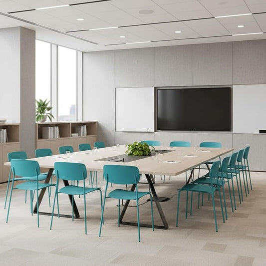 Sidanli Armless Stacking Chairs Set of 4, Office Waiting Room Chairs with Metal Legs and Ergonomic Plastic Seat, Metal Chairs Set of 4 for Conference Reception Dining Room, Blue