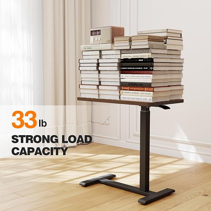 ROMOON Overbed Bedside Table with Wheels, Rolling Height Adjustable Standing Desk, Mobile Laptop Cart with Sturdy Frame for Hospital, Home and Small Space (27.6" W x 15.7" D, Walnut)