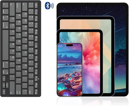 OMOTON Ultra-Slim Bluetooth Keyboard for iPad 11th/10th/9th/8th/7th, iPad Pro/Air/Mini and iPhone Series, Wireless iOS Keyboard with 12 Multimedia Keys for Office, School, Graphite Black & Gray