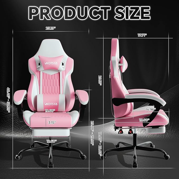 Gaming Chair with Footrest, High Back Gaming Chairs PVC Leather Ergonomic Gamer Chair with Adjustable Headrest Lumbar Support Racing Style Video Gaming Chair for Office/Home (Pink)