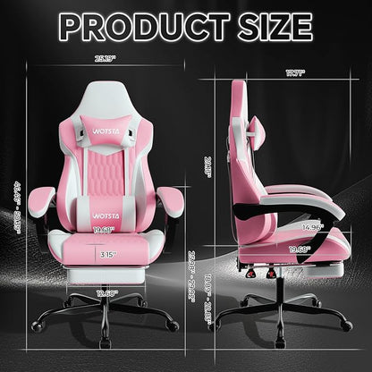 Gaming Chair with Footrest, High Back Gaming Chairs PVC Leather Ergonomic Gamer Chair with Adjustable Headrest Lumbar Support Racing Style Video Gaming Chair for Office/Home (Pink)