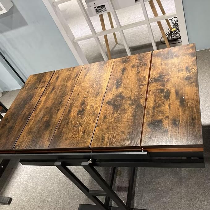 Extendable Dining Table Convertible 2 in 1 Shelf to Table with Metal Frame Industrial and Rustic Style for Small Spaces, Kitchen & Dining Room