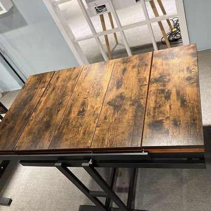 Extendable Dining Table Convertible 2 in 1 Shelf to Table with Metal Frame Industrial and Rustic Style for Small Spaces, Kitchen & Dining Room