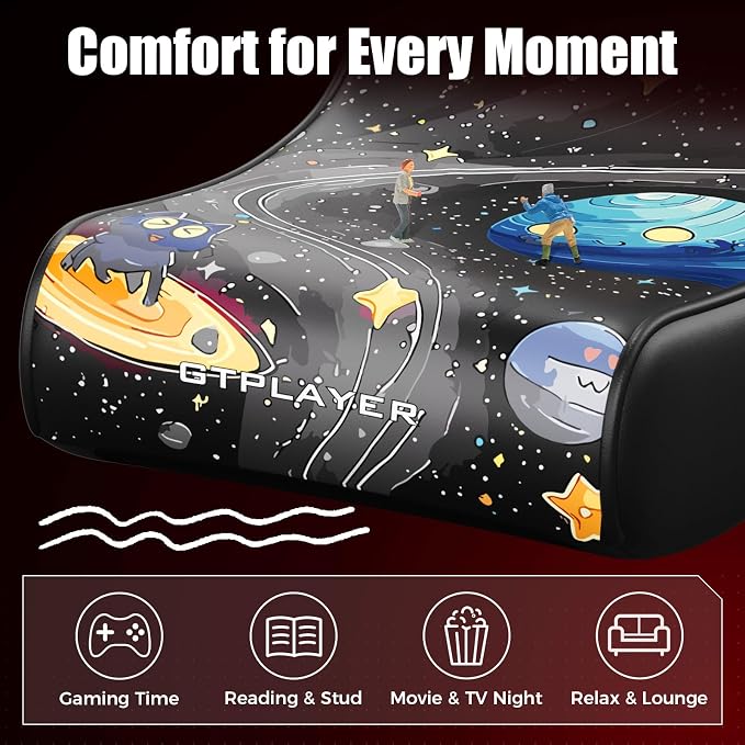 GTPLAYER Gaming Floor Rocking Chair – Rocker Floor Game Chair with Angle Limiter, Compact & Lightweight Game Seat, Black Galaxy Patterned
