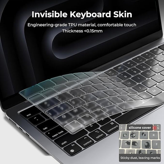 EooCoo Premium Keyboard Cover Skin Protector, Laptop Accessories Compatible with 2026 2025 2024 2023 2022 2021 M5-M1 Pro/Max MacBook Pro 14/16, M5-M2 MacBook Air 13/15, 2026 MacBook Neo 13, Clear
