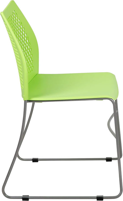 Flash Furniture HERCULES Series 661 lb. Capacity Green Stack Chair with Air-Vent Back and Gray Powder Coated Sled Base