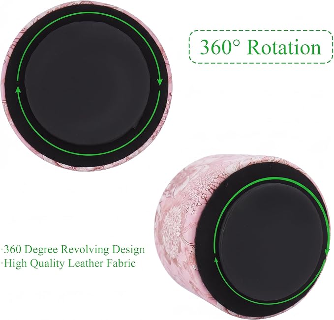 Round Leather Art Supply Organizer,Remote Control Holder,360 Degree Spinning,Multi-Functional Pencil Holder,4 Compartments Desktop Stationary Organizer(1-Pink Bird)