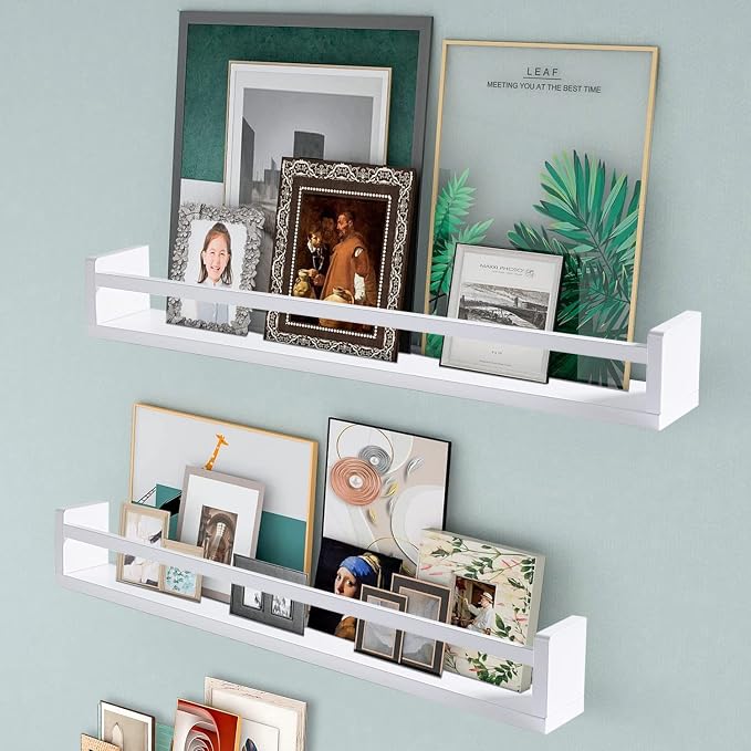 AZSKY Classic Nursery Book Shelves White Wall Book Shelves Kids Bookshelf for Bedroom Bathroom Décor Wall Ledge Shelves 36 Inch Hanging Shelves a Set of 3