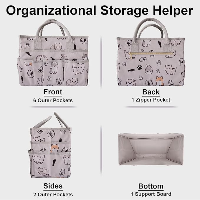 Cupohus Craft Organizer Tote Bag – Art Organizer, Craft Caddy with Multiple Pockets, Large Capacity Supply Storage Bag for Sewing, Knitting, Painting, and Travel (Pet Prints)