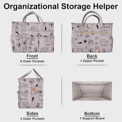 Cupohus Craft Organizer Tote Bag – Art Organizer, Craft Caddy with Multiple Pockets, Large Capacity Supply Storage Bag for Sewing, Knitting, Painting, and Travel (Pet Prints)