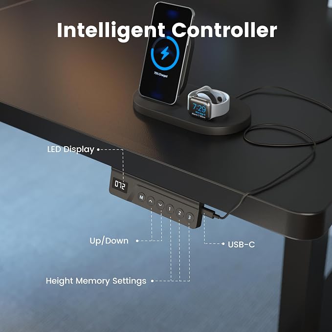 FEZIBO 83 x 37 Inch Electric Standing Desk with Integrated Dual-Beam & Cable Management, Memory Height Adjustable Computer Desk for Home Office Workstation, 1" Thick Large 3-Piece Tabletop Black