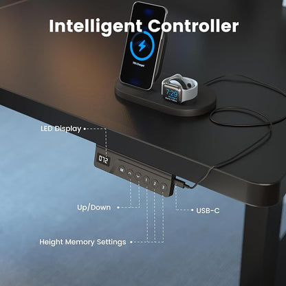 FEZIBO 71 x 37 Inch Standing Desk with Integrated Dual-Beam, Cable Management, 3 Memory Height Adjustable Computer Desk for Home Office Workstation, 1" Thick Large 3-Piece Desktop Black