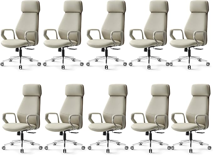 EUREKA ERGONOMIC Aric Executive Office Chair, High Back PU Leather Desk Chair with Lumbar Support, Professional Modern Home Office Chair with Large Headrest & 3-Position Recline(Pack of 10, Beige)