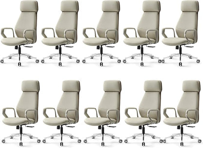 EUREKA ERGONOMIC Aric Executive Office Chair, High Back PU Leather Desk Chair with Lumbar Support, Professional Modern Home Office Chair with Large Headrest & 3-Position Recline(Pack of 10, Beige)