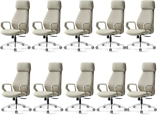 EUREKA ERGONOMIC Aric Executive Office Chair, High Back PU Leather Desk Chair with Lumbar Support, Professional Modern Home Office Chair with Large Headrest & 3-Position Recline(Pack of 10, Beige)