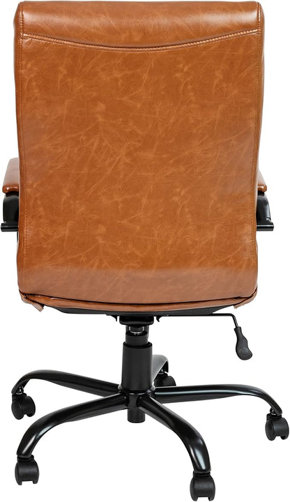 EMMA + OLIVER Faux Leather High-Back Swivel Home Office Desk Chair with Wheels, Padded Seat, and Armrests, Adjustable Height Multipurpose Office Chair, Brown/Black