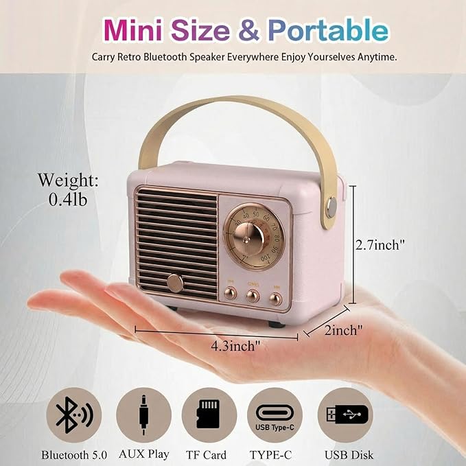 Dosmix Retro Bluetooth Speaker, Vintage Mini Wireless Speaker for Bedroom Desk Kitchen Office, Cute Portable Speaker for Room Decor, Small Bluetooth Speaker for iPhone Android, Gift for Women Girls