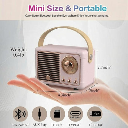 Dosmix Retro Bluetooth Speaker, Vintage Mini Wireless Speaker for Bedroom Desk Kitchen Office, Cute Portable Speaker for Room Decor, Small Bluetooth Speaker for iPhone Android, Gift for Women Girls