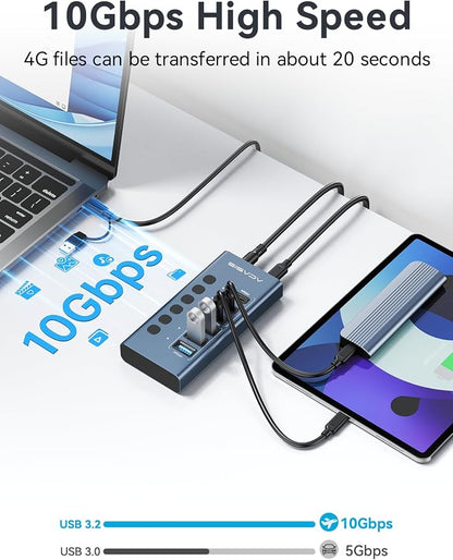 Powered USB 3.2 Hub, ACASIS 6 Ports USB 3.2 Hub(3 USB-A 3.2 Ports + 3 USB-C 3.2 Ports), Aluminum USB Hub Powered with 48W Power Adapter, USB Hub for PC/Laptop, Computer, Flash Drive, Printer, Camera