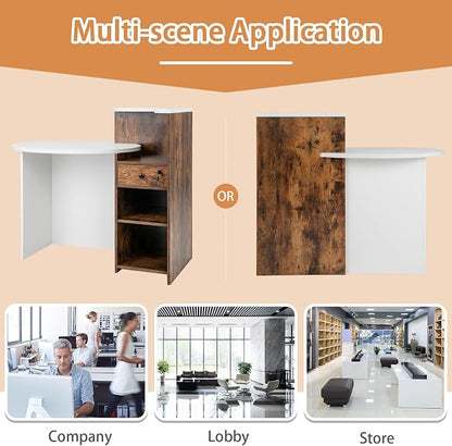 Tangkula Reception Desk, Front Counter Desk with Lockable Drawer & Adjustable Shelf, Oval Desktop, Retail Counter for Checkout, Computer Workstation for Salon Lobby Home Office