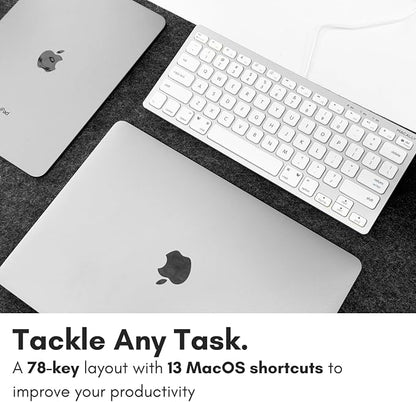 Macally Small Wired Keyboard for Mac and Windows - 78 Scissor Switch Keys Compatible Apple Keyboard - USB Mini Keyboard that Saves Space and Looks Great - Plug and Play Wired Mac Keyboard - Aluminum