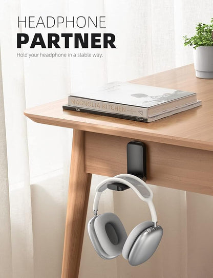 Lamicall Headphone Stand, Sticky Headset Hanger - 2 Pack Adhesive Headphone Holder Hook Mount, Headset Holder Clip Under Desk, Earphone Clamp for Airpods Max, HyperX, Sennheiser, Black