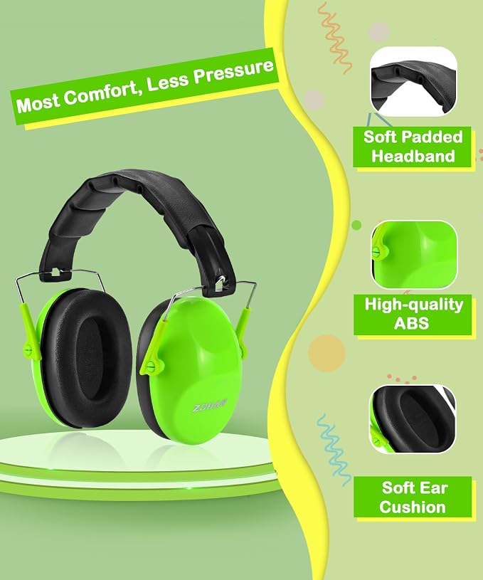 ZOHAN Kids Noise Cancelling Headphones - 25dB NRR Kids Ear Protection 2 Pack, Hearing Protection Safety Ear Muffs for School Monster Truck Fireworks Travel Studying Concerts Autism, Blue and Green
