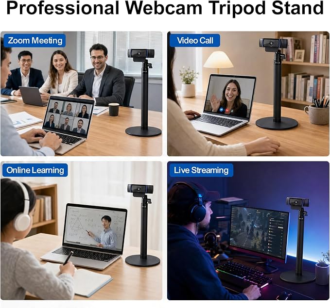 Webcam Stand for Desk, 28" Telescopic Tripod with Phone Holder, Desktop Webcam Mount Compatible with Logitech Webcam C922 C930e C920S C920 C615 C960 C920x BRIO 4K NexiGo N60, 1/4'' Thread