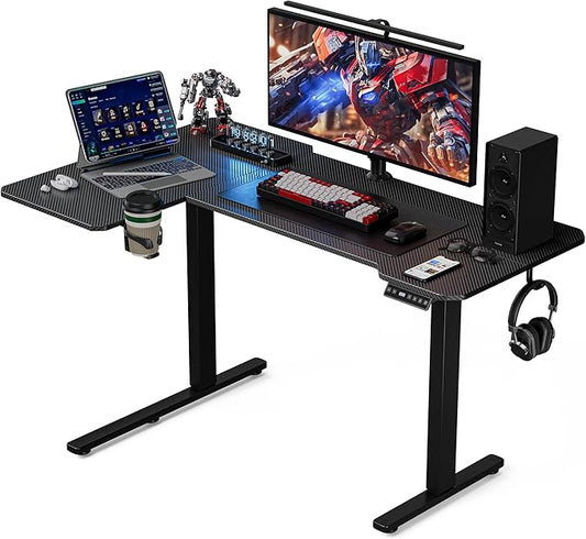 Acrolix L Shaped Electric Standing Desk - 51x31.5 Inch Reversible Corner Sit Stand Desk with Hook&Cup Holder,Electric Height Adjustable Table,for Small Home Office&Bedroom Computer Desk, Black Carbon