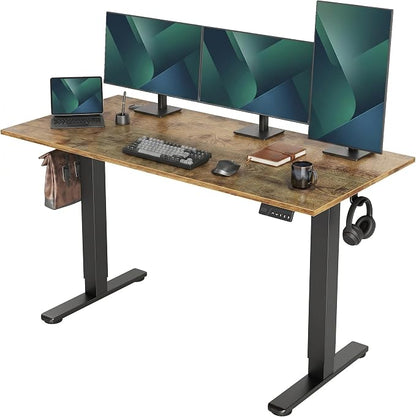 Claiks Electric Standing Desk 55 x 24 Inches, Motorized Sit Stand Desk with 3 Memory Presets & Cable Management, Spacious Ergonomic Computer Workstation for Dual Monitors & Gaming Setup, Rustic Brown