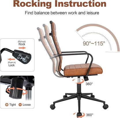Okeysen Office Desk Chair Conference Room Chairs Modern Ergonomic Executive Swivel Chair Adjustable Height PU Leather Home Desk Chair with Armrests Comfy Computer Task Chairs with Wheels (Brown)