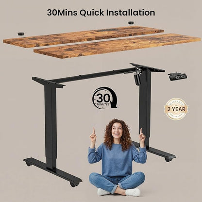 Electric Standing Desk with Wheels, 63'' x 24'' Standing Desk Adjustable Height with Charging Station, 2 USB Ports, 3 Power Outlets, 4 Caster, 27''-46'' Lifting Range Stand up Desk(Brown)