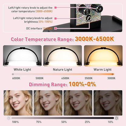 HITTI 31in Large Half Moon Light for Nail Desk, Foldable, Phone Stand, LED Adjustable Brightness and Color, 48W, Arch Nail Tech Table Lamp for Manicure, Craft, Art, Jewelry Making (Crystal Diamond)