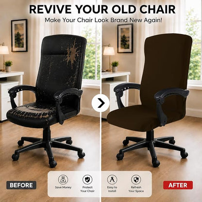 Stretch Computer Office Chair Cover with Durable Zipper - Universal Washable Removable Spandex Rotating Boss Chair Slipcovers for Dogs, Cats, Pets - Anti-dust Soft Desk Chair Seat Protector