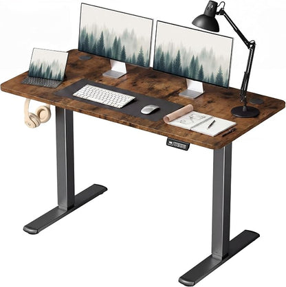 Furmax Electric Height Adjustable Standing Desk Large 48 x 24 Inches Sit Stand up Desk Home Office Computer Desk Memory Preset with T-Shaped Metal Bracke, Brown