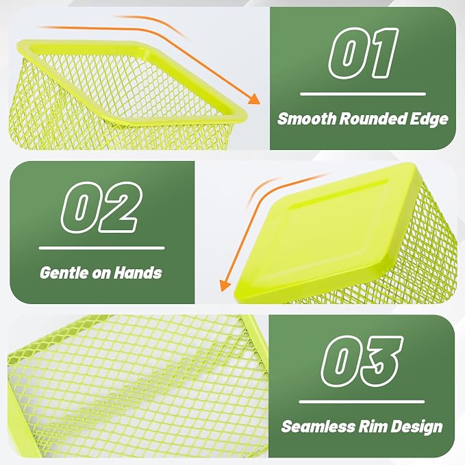 Segarty Pen Cup Holder, 3 Pack Square Light Green Pen Holder for Desk, Cute Mesh Pencil Cups Container Set Desktop Organizer for Office Supplies, School Classroom, Home Storgae and Organization