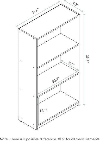 Furinno BASIC Book Shelf, 3-Tier Modern Bookshelf, Bookcase with Open Shelves, 9.3 x 21.8 x 39.5, for Living Room, Bedroom, Home Office, Light Blue