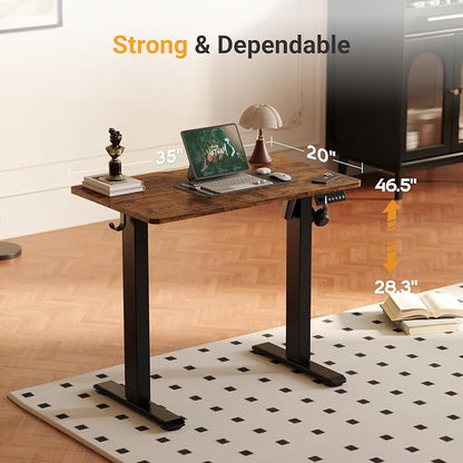 YDN 35" Small Electric Standing Desk Adjustable Height, Sit Stand up Desk with Memory Presets & Cable Management, Home Office Desk for Office & Computer Workstation, Black Frame/Rustic Brown Top